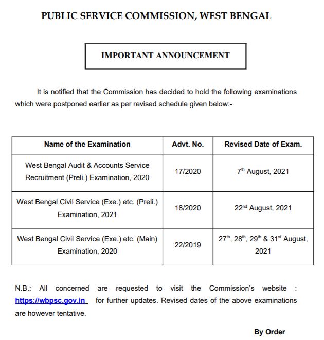 WBPSC Civil Service Mains Exam Date 2021