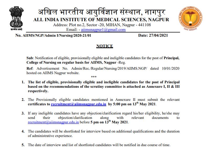 AIIMS Nagpur result 2021