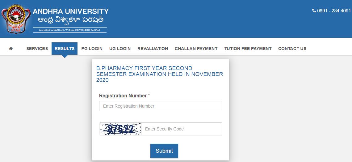 Andhra University Pharmacy Results