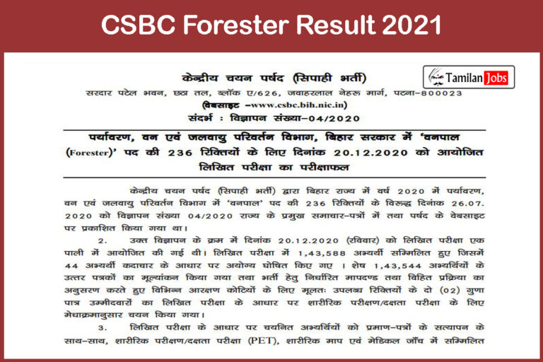 CSBC Forester Result 2021