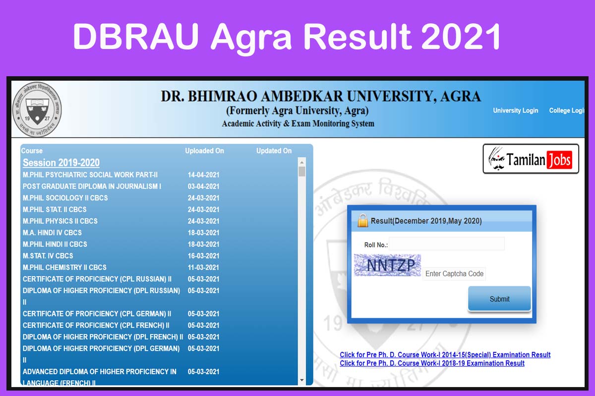 DBRAU Agra Result 2021