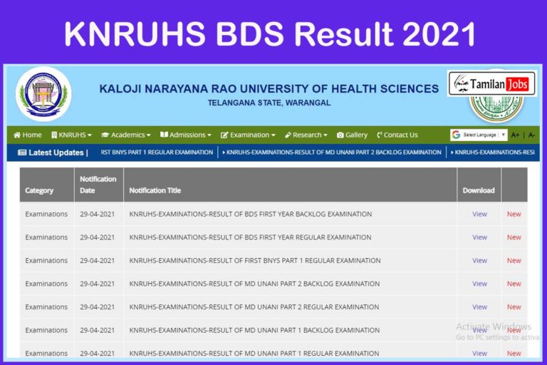 KNRUHS BDS Result 2021