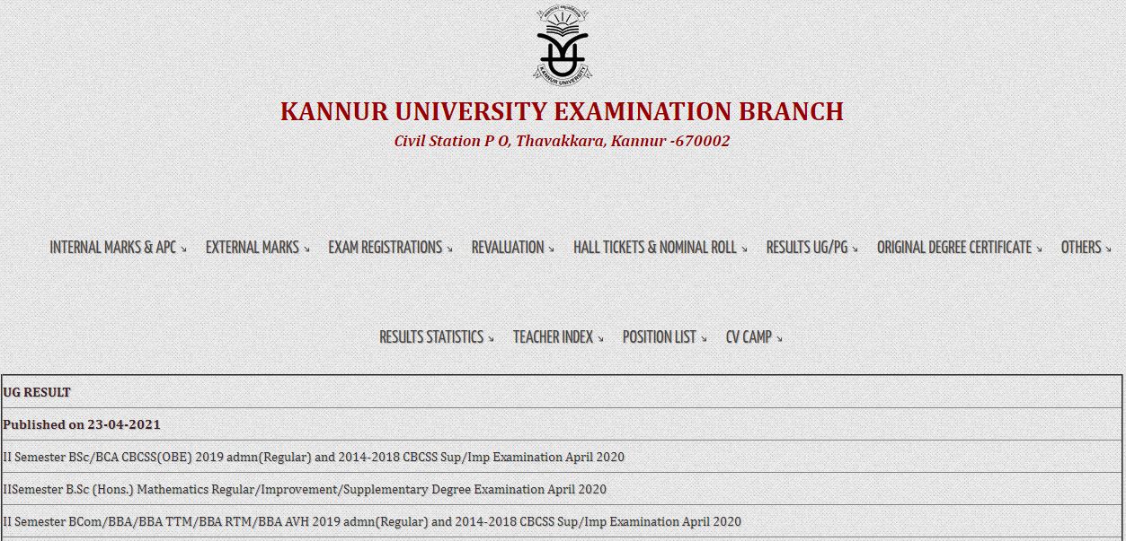 Kannur University Result 2021