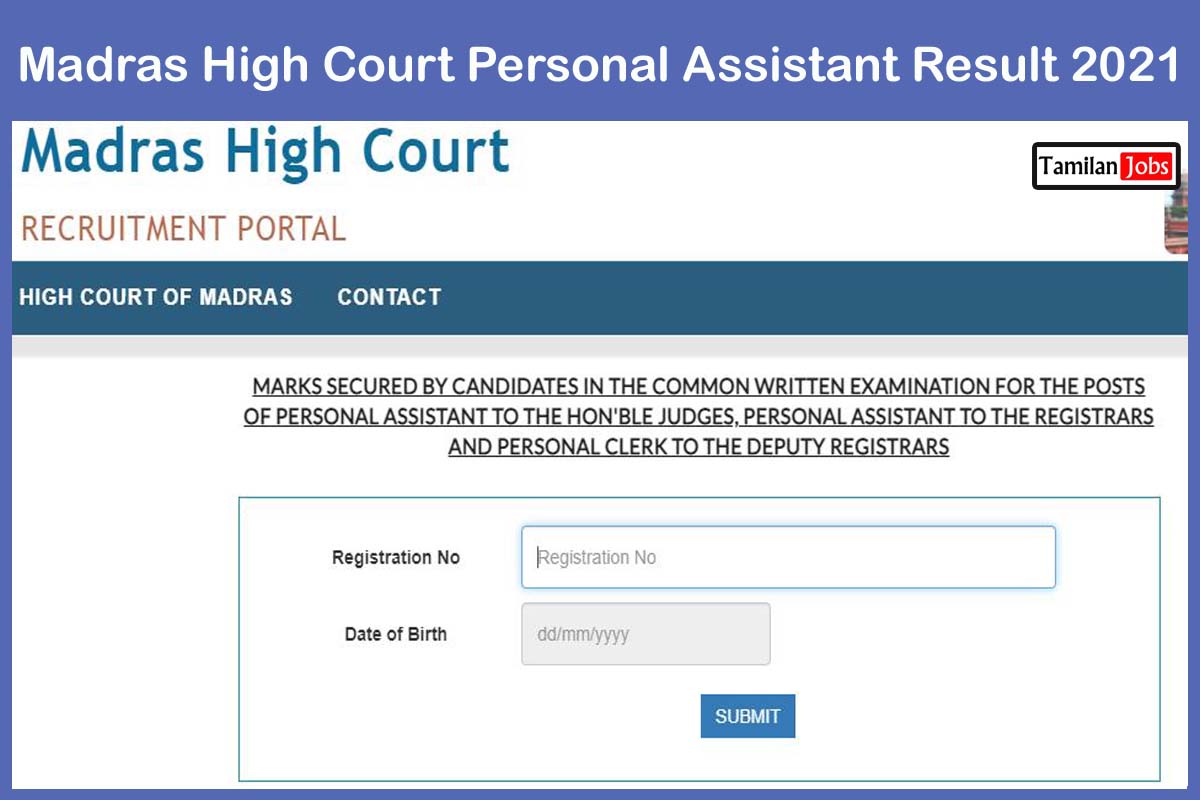 Madras High Court Personal Assistant Result 2021