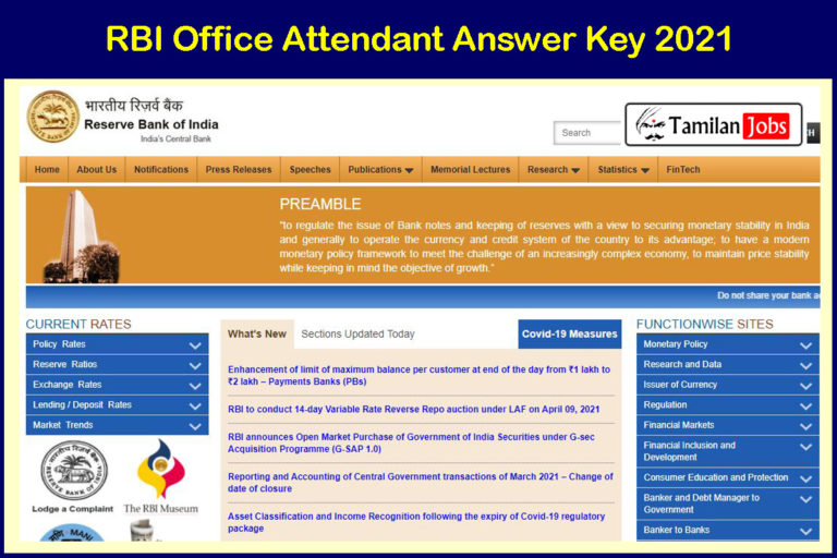 RBI Office Attendant Answer Key 2021
