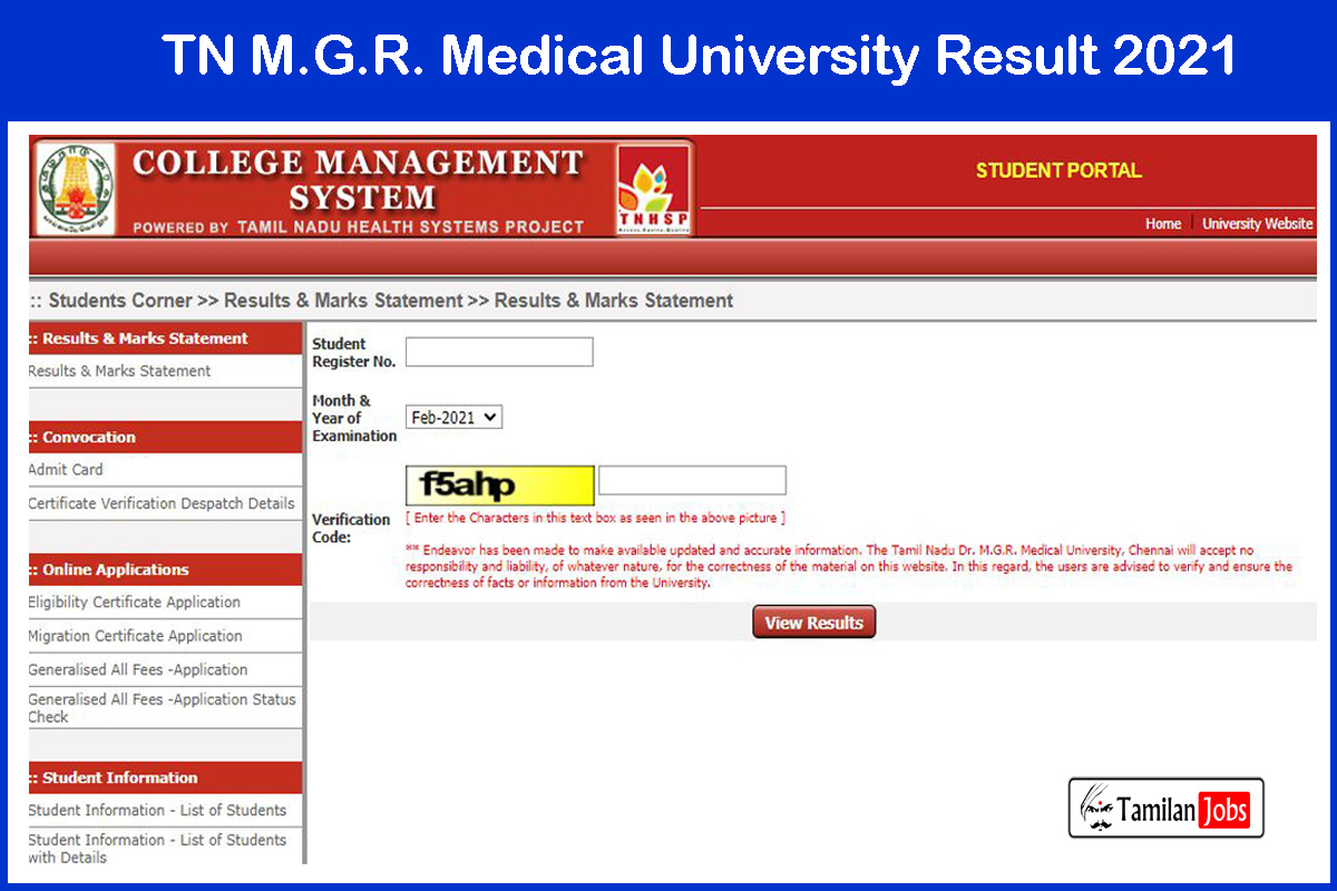 Tn M.g.r. Medical University Result 2021