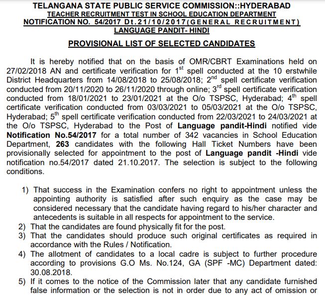 TSPSC Provisional Result 2021