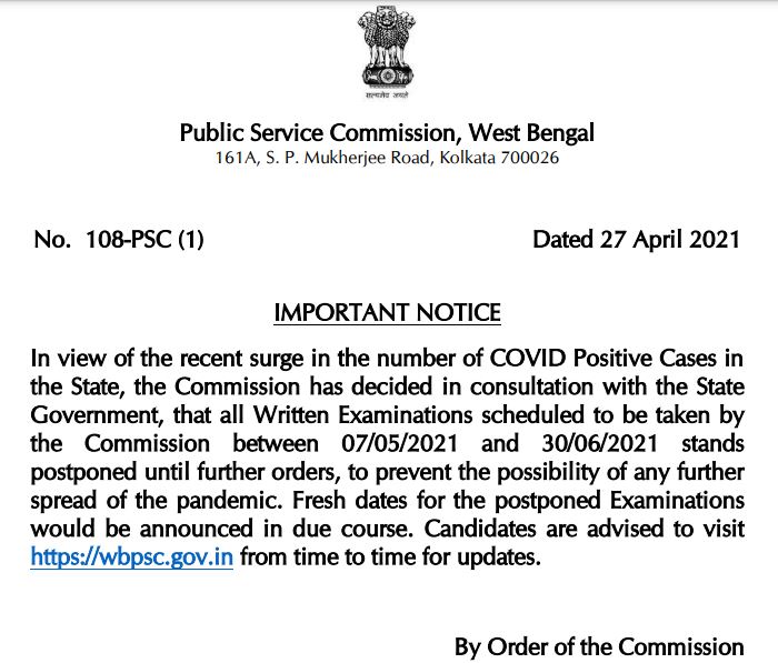 WBPSC Exam Schedule Postponed