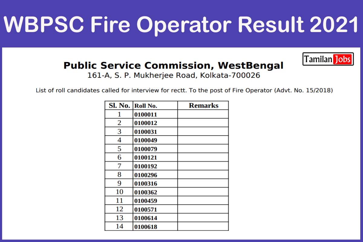 WBPSC Fire Operator Result 2021