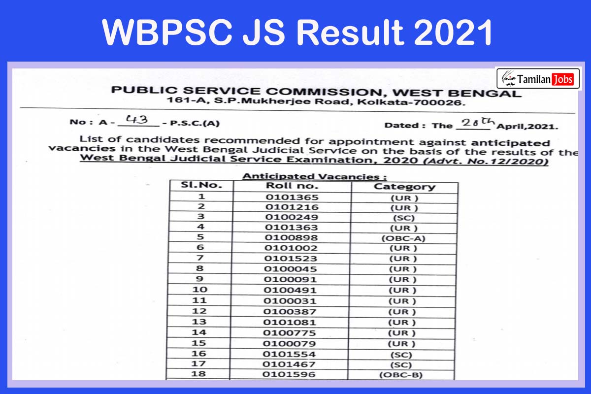 Wbpsc Js Result 2021