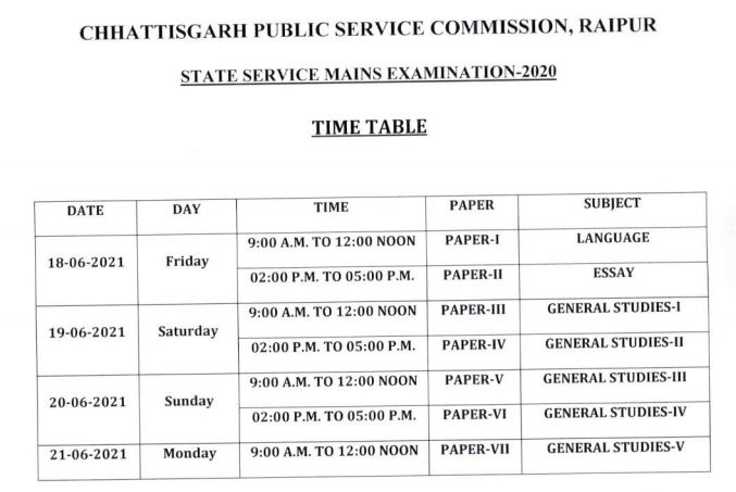 CGPSC State Service Exam Date 2021