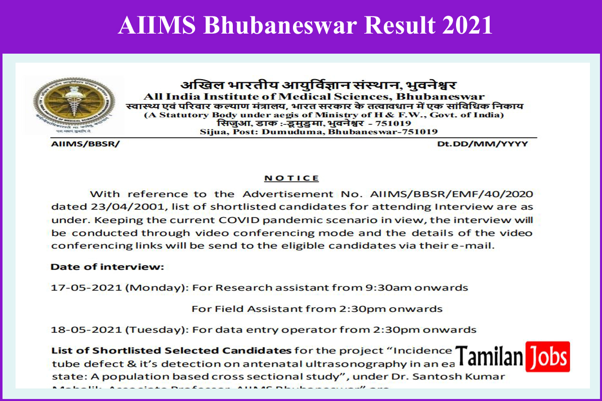 Aiims Bhubaneswar Result 2021