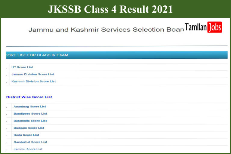 JKSSB Class 4 Result 2021