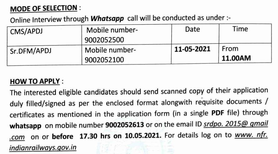 NFR Recruitment 2021