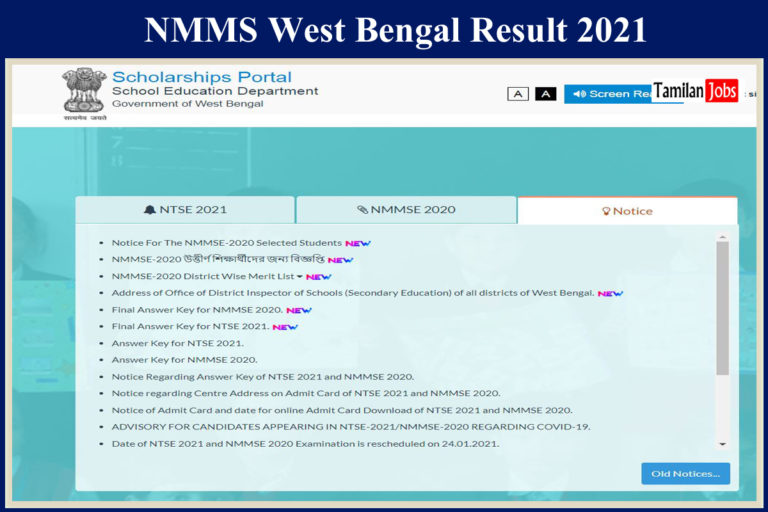 NMMS West Bengal Result 2021