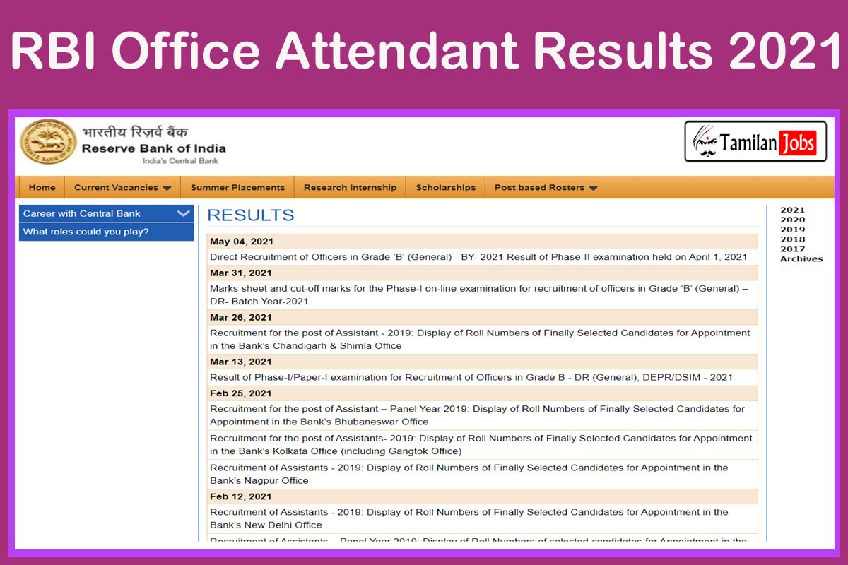 Rbi Office Attendant Results 2021