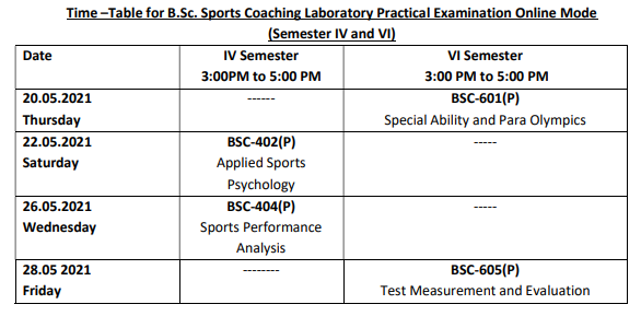 Sports Coaching time table