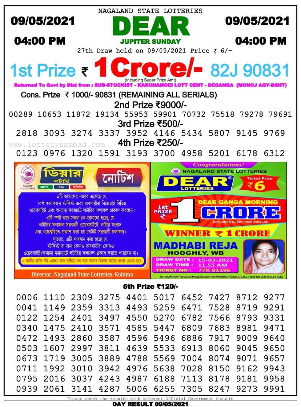 sikkim lottery sambad 4 PM Result on 9.5.21