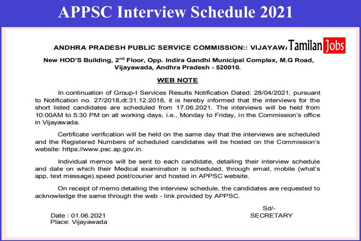 Appsc Interview Schedule 2021