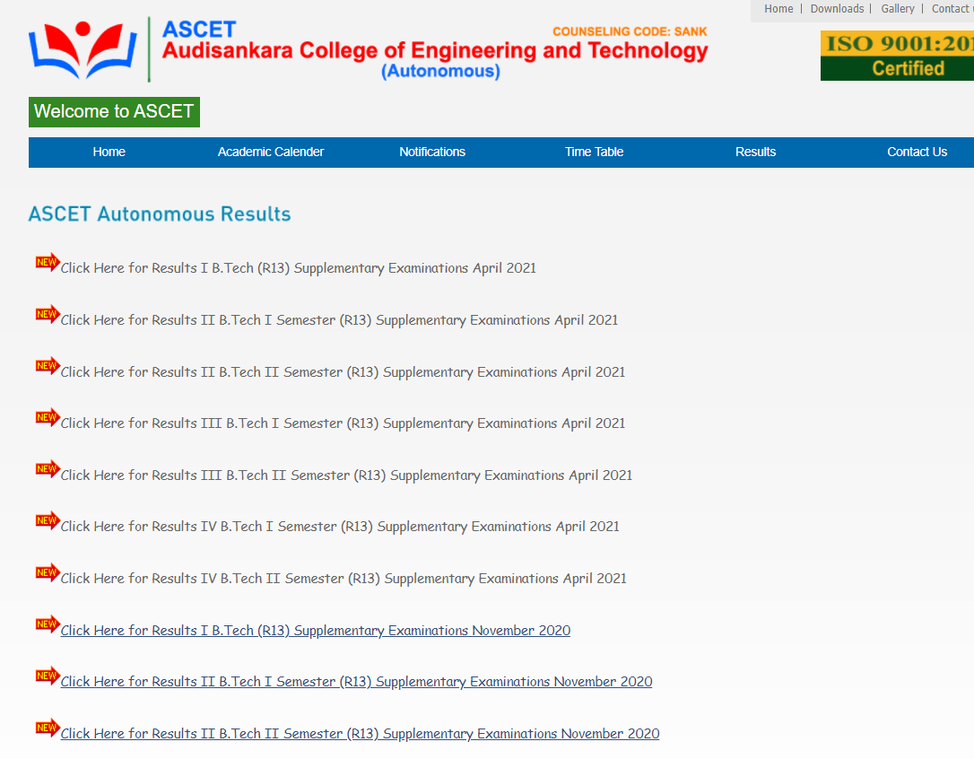 ASCET Exam Result 2021