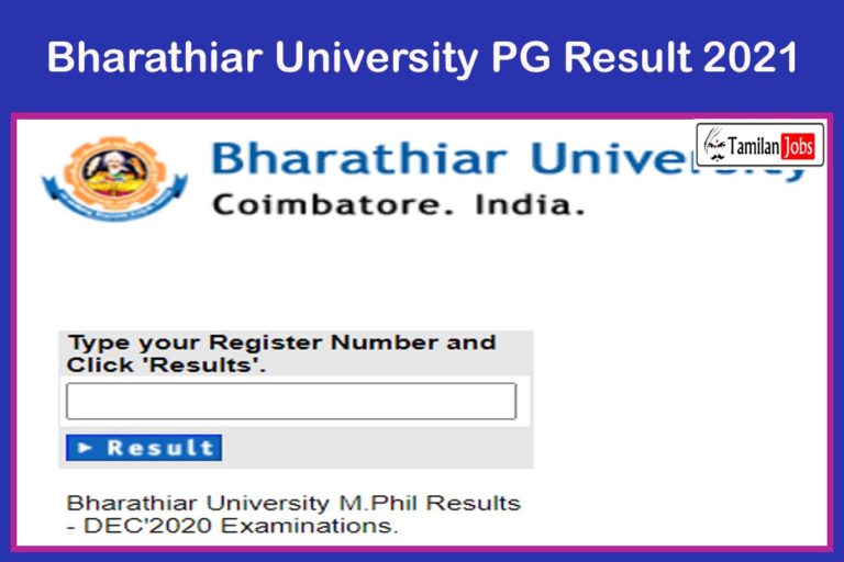 Bharathiar University PG Result 2021