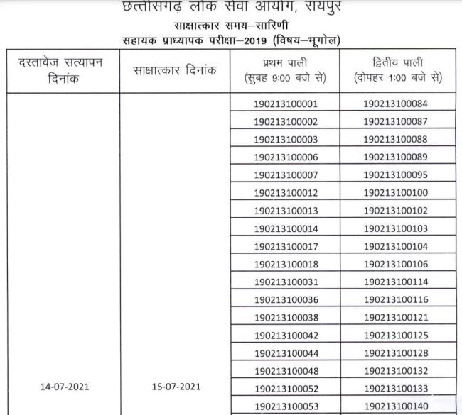 CGPSC Assistant Professor Interview Schedule 2021