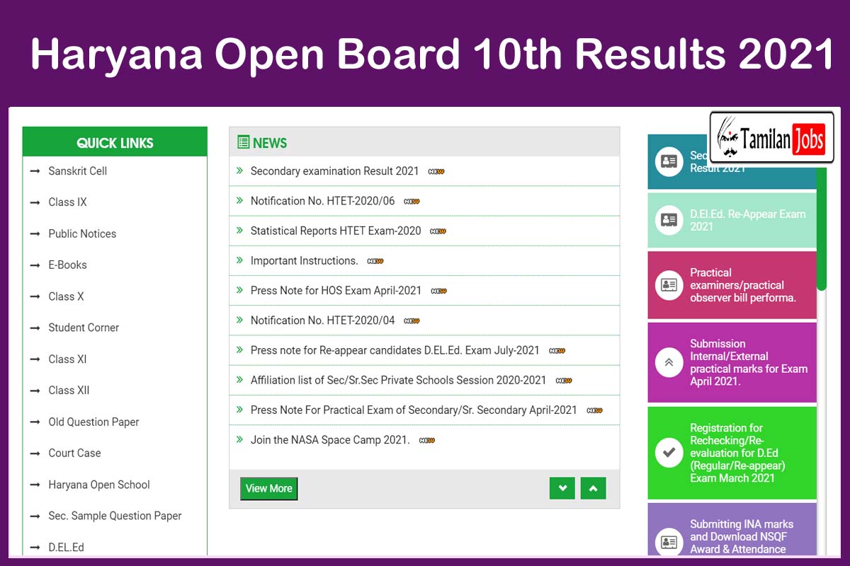 Haryana Open Board 10th Results 2021