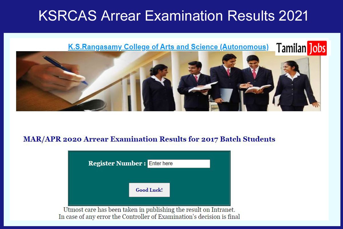 KSRCAS Arrear Examination Results 2021