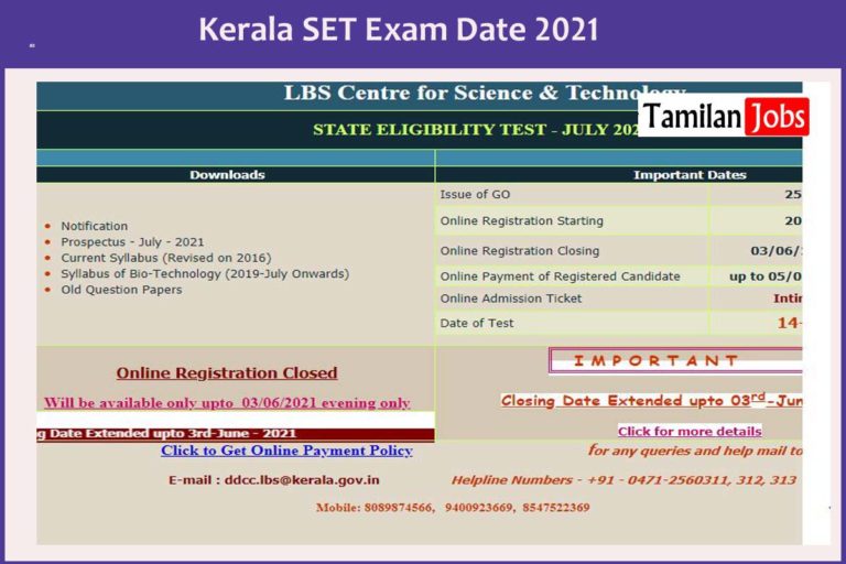 Kerala SET Exam Date 2021 