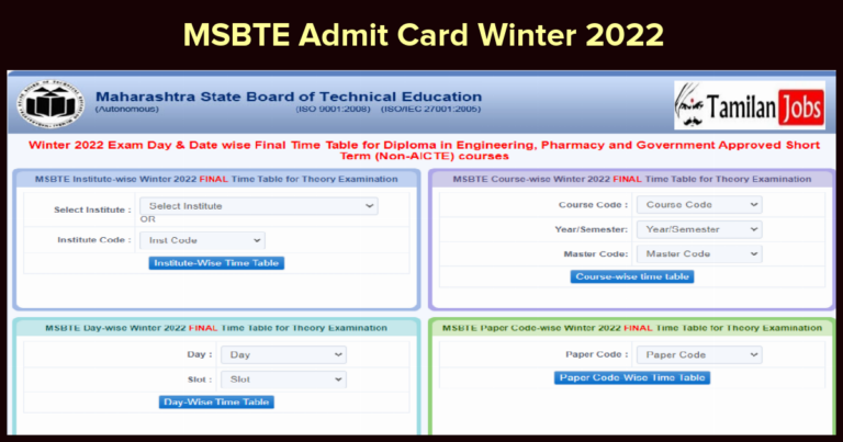 MSBTE Admit Card Winter 2022
