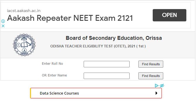 OTET Result 2021 BSE Odisha