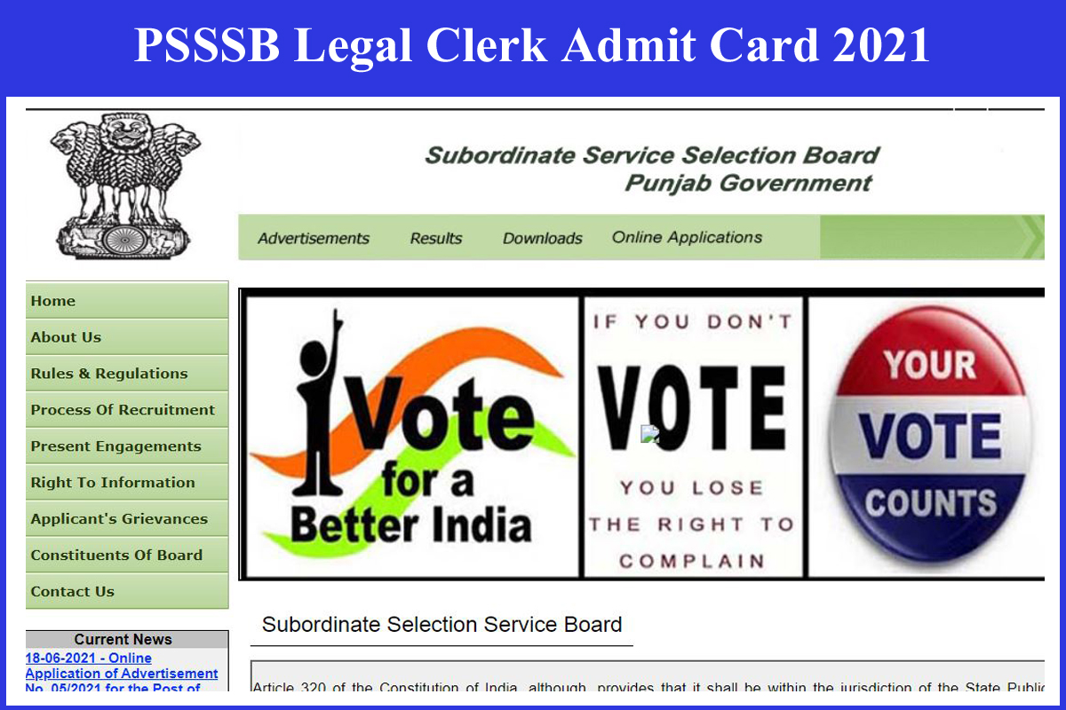 PSSSB Legal Clerk Admit Card 2021