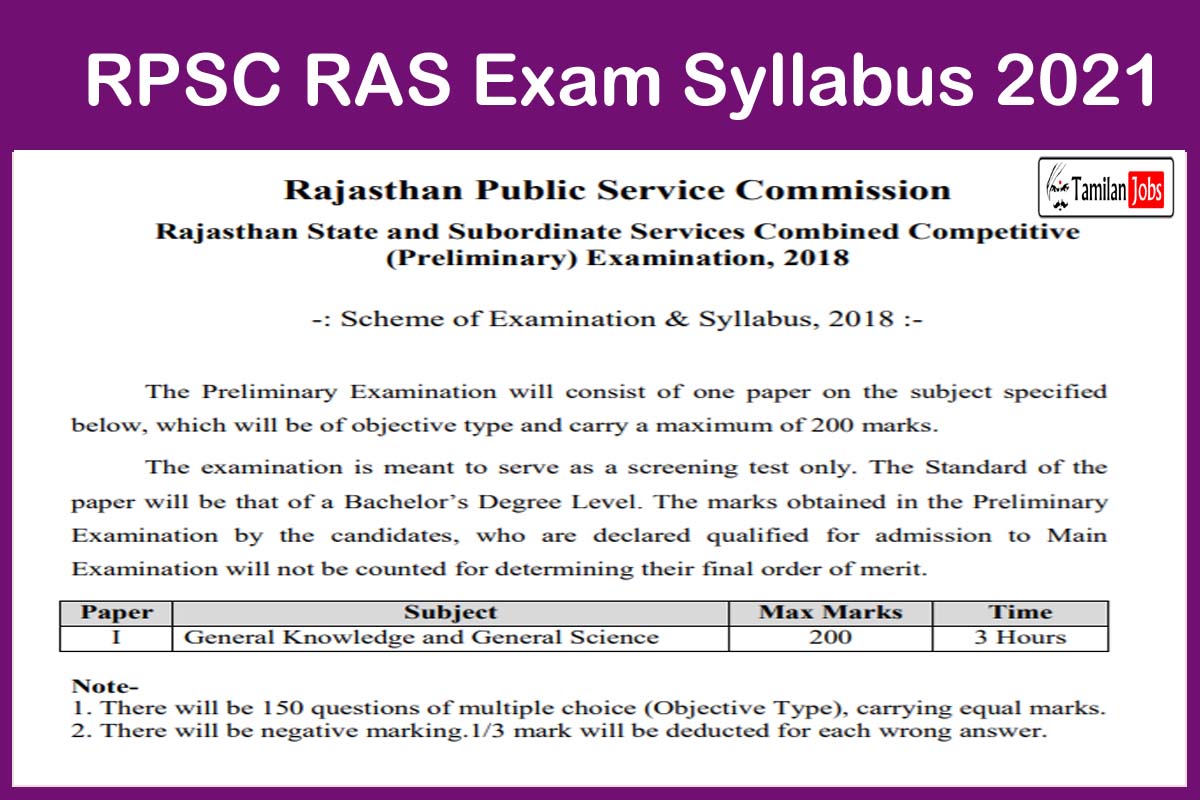RPSC RAS Exam Syllabus 2021
