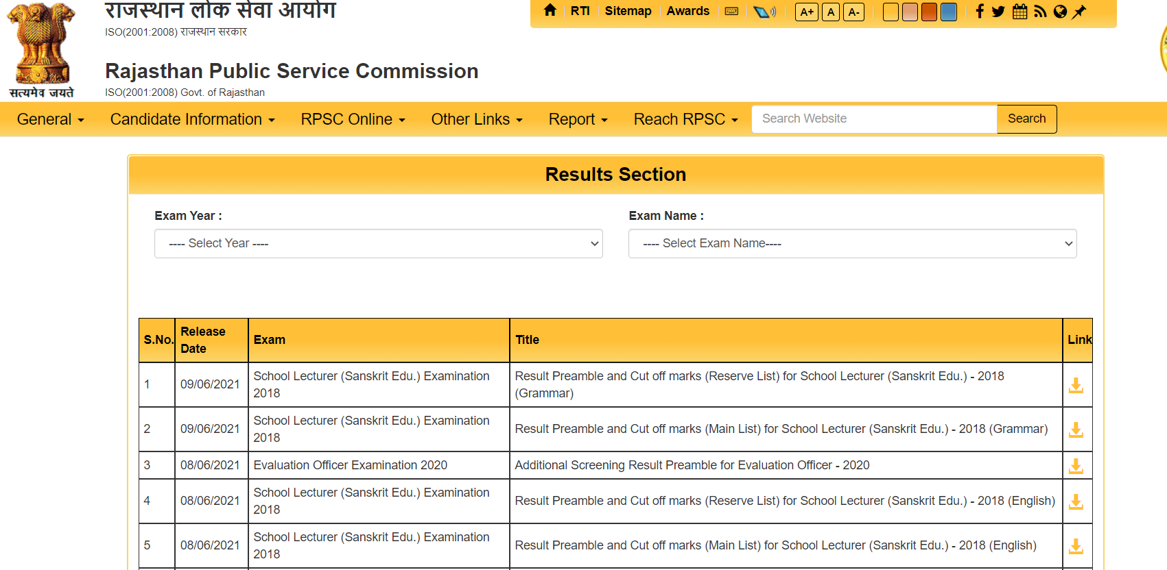 RPSC School Lecturer Result 2021