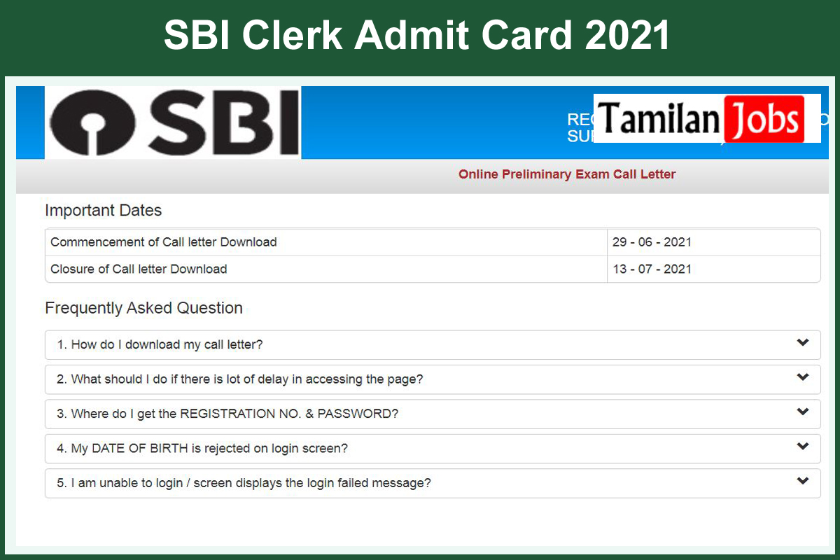 SBI Clerk Admit Card 2021