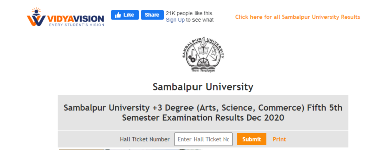 Sambalpur University 5th Semester Result 2021