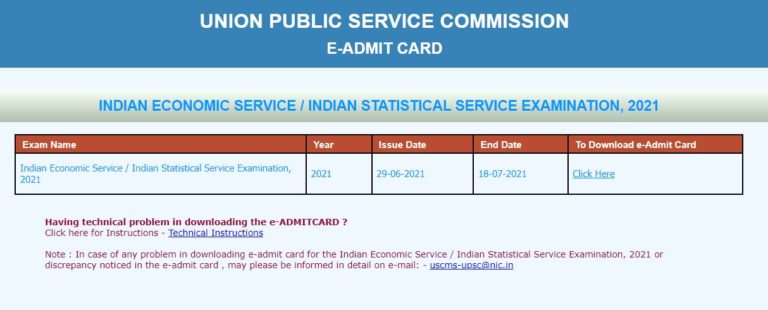 UPSC IES ISS Admit Card 2021