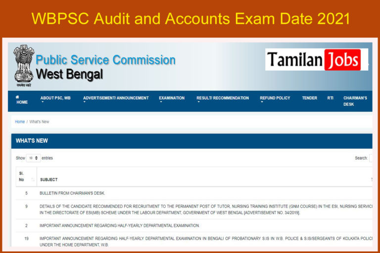 WBPSC Audit and Accounts Exam Date 2021