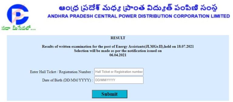 APCPDCL Energy Assistant Result 2021