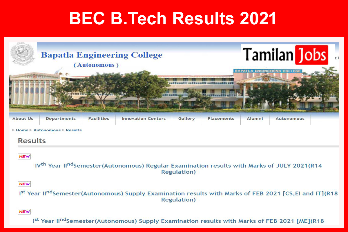 BEC B.Tech Results 2021