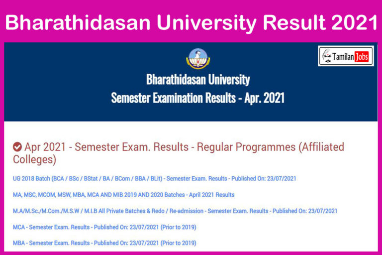 Bharathidasan University Result 2021