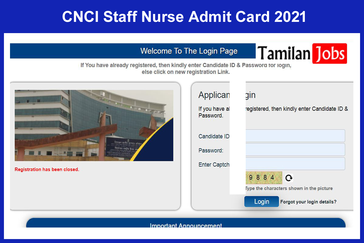 CNCI Staff Nurse Admit Card 2021