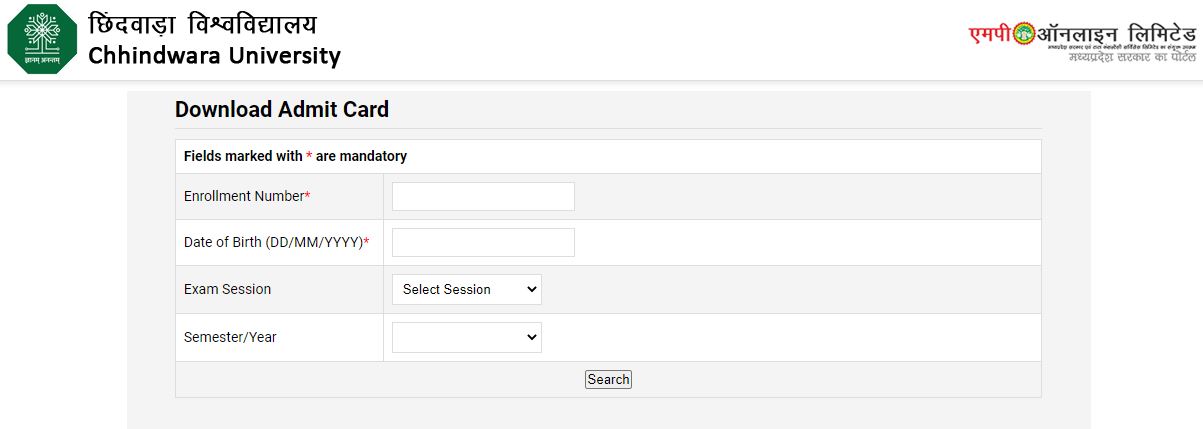 Chhindwara University Admit Card 2021