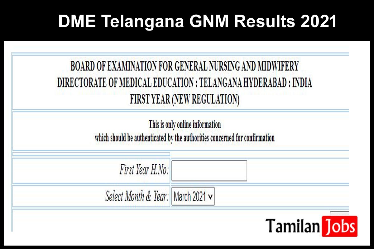 DME Telangana GNM Results 2021