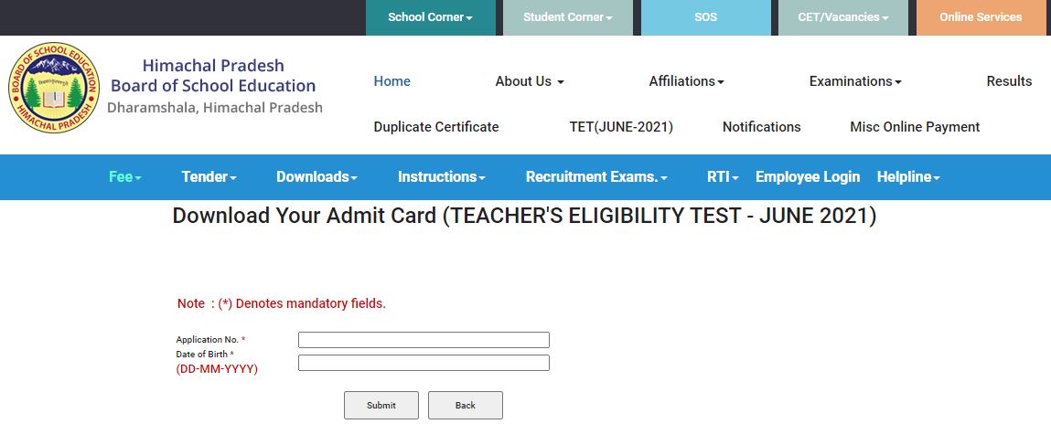 HP TET Admit Card 2021