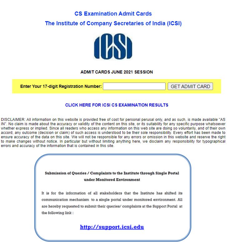 ICSI CS Executive Admit Card June 2021