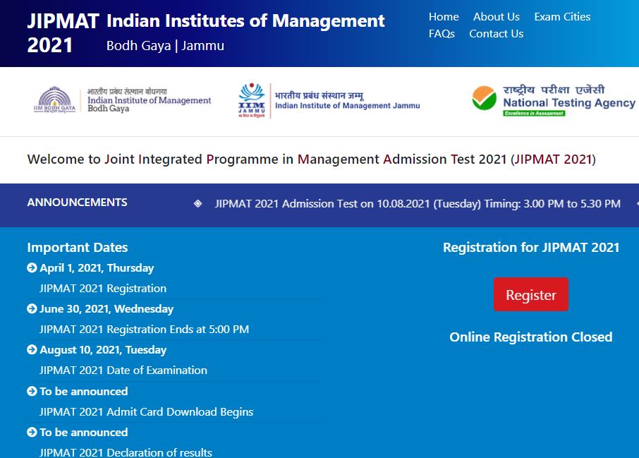 JIPMAT 2021 Admit Card