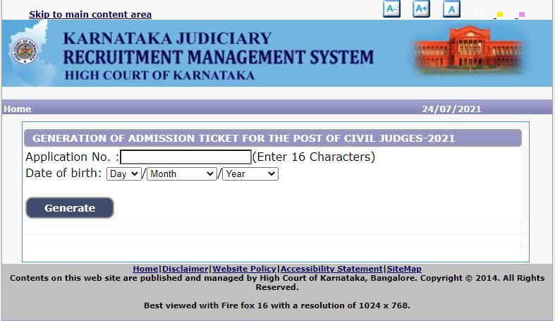 Karnataka High Court Civil Judge Prelims Admit Card 2021