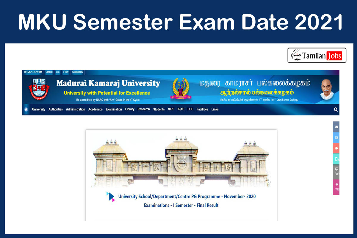 MKU Semester Exam Date 2021