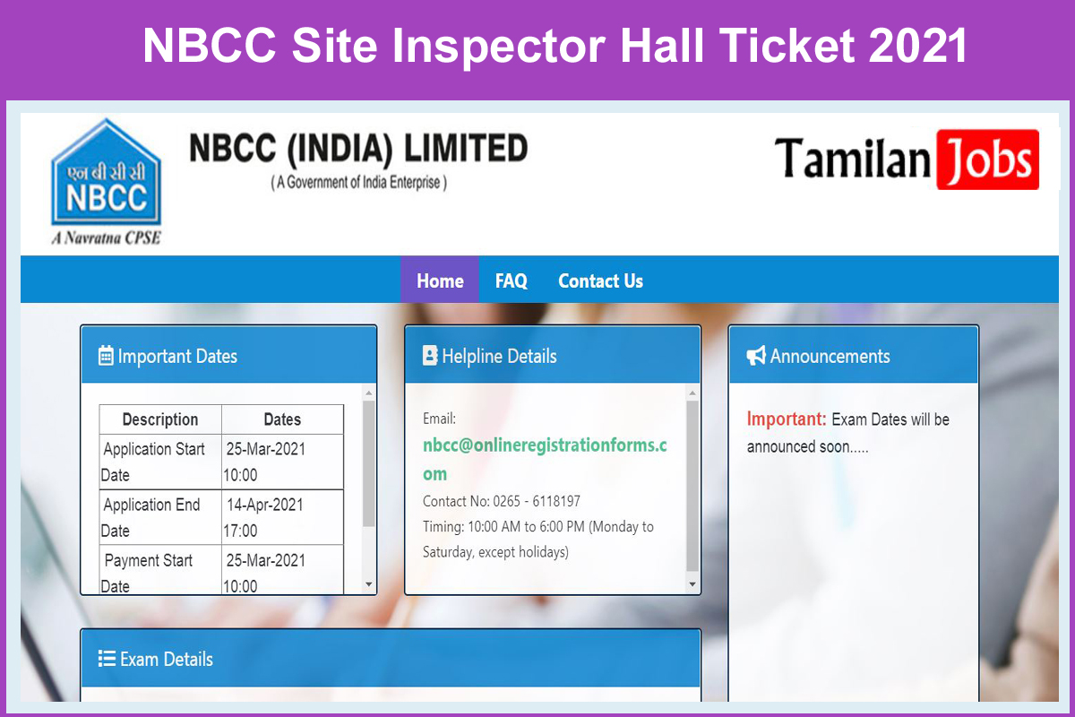 NBCC Site Inspector Hall Ticket 2021